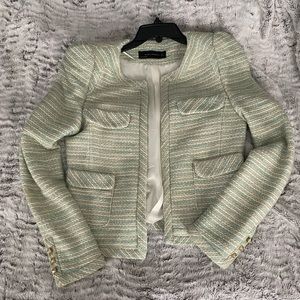 Zara Women’s Small Tweed Blazer Mint, Cream and Gold